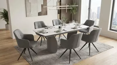 Стол ОЛЬХОН 180 цвет БЕЛЫЙ МРАМОР АКТИВНЫЙ , керамика / Латте каркас