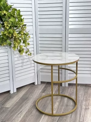 Журнальный столик Френсис Белый мрамор, стекло/ золотой каркас M-city