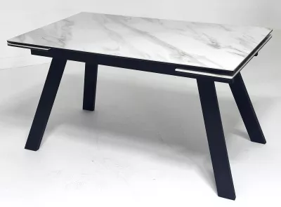 Стол МОРИС-2 140 цвет БЕЛЫЙ МРАМОР АКТИВНЫЙ, керамика / Черный каркас
