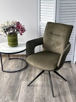 Стул KINNET 360 град. поворот.  MOHAIR-353 / CASTEL-39 Зеленый,ткань/ Тем.-серый каркас, ®DISAUR