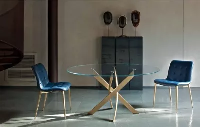 Стол BARONE (01.92) G093 хром/С150 э-бел. гл. стекло, L021алюм.вставка