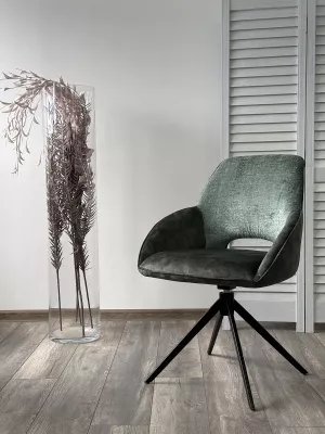 Стул БЕРРИС  (BERRIES) 360 град., Зеленый Loris-39 /тем-зеленый 7525-156, велюр/ черн каркас, DISAUR