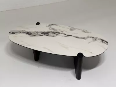 Стол кофейный ARN FENDI WHITE керамика на стекле/массив/ МДФ, облицованный дубовым шпоном ®DISAUR