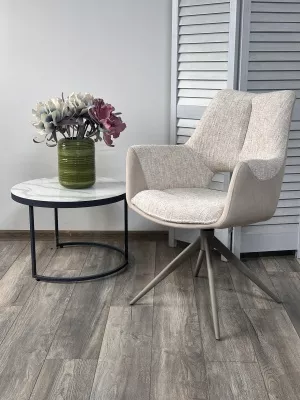 Стул ДАВЕН (DAVEN) 360 град, цвет КРЕМОВЫЙ RIELY-111 /  G1038-101, ткань  / ЛАТТЕ каркас, ®DISAUR