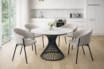 Стол БУЕНО (BUENO) 120 цвет МРАМОР (GLOSS GOLDEN JADE SOLID CERAMIC) / ЧЕРНЫЙ, ®DISAUR