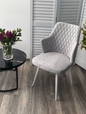 Стул ГЕРМАН (HERMAN) 360 град. BM-4 СВЕТЛО-СЕРЫЙ, велюр / белый каркас