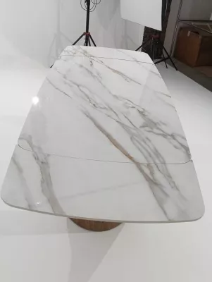 Стол ВЕСТБЕРГ (WESTBERG) 180 КАЛАКАТТА (GLOSS CALACATTA GOLD SOLID CERAMIC) / Орех натур, ®DISAUR