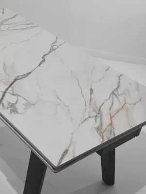 Стол BETIS 180 MATTE GILDED WHITE SOLID CERAMIC / Орех, ®DISAUR