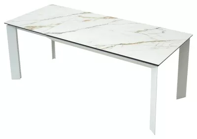 Стол КРЕМОНА (CREMONA) 180 KL-188 Контрастный мрамор матовый, итальянская керамика/ БЕЛЫЙ, ®DISAUR