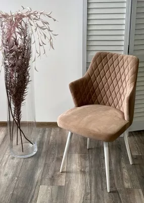 Стул ГЕРМАН (HERMAN) БЕЖЕВЫЙ #5, велюр / белый каркас