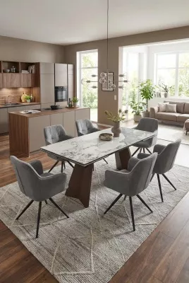 Стол БРИАН (BRIAN) 200 ЦВЕТ ПАНДОРА (MATTE PANDORA) керамика на стекле/ ОРЕХ, ®DISAUR