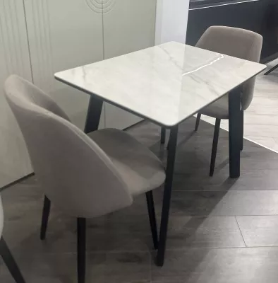 Стол ТИК ТАК 120  Белый мрамор активный, керамика / Черный каркас М-City