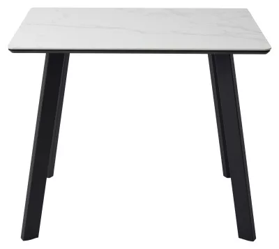 Стол ТИК ТАК 90  цвет Белый мрамор MATTE, керамика / Черный каркас