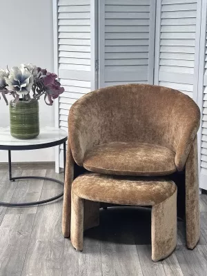 Кресло+оттоманка ХАГ (HUG) AT5139-13 Коричневый, ткань/ каркас металл в обивке, ®DISAUR