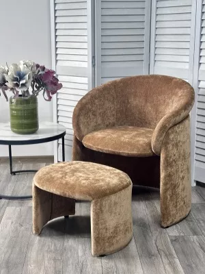 Кресло+оттоманка HUG AT5139-13 Коричневый, ткань/каркас металл в обивке AT5139-13 ®DISAUR