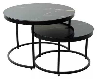 Журнальный столик Эрвин (комплект) Обсидиан, стекло/ черный каркас, M-city