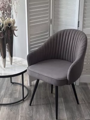 Стул ШЕЛЛ 360 град. поворот. цвет B28 Темно-серый, велюр / черный каркас