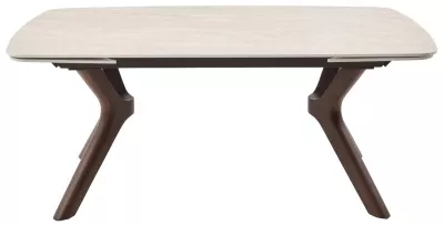 Стол КИРАН (KIRAN) 180 БЕЖЕВЫЙ МРАМОР (MATTE SICILY BEIGE SOLID CERAMIC) / Орех темный, ®DISAUR