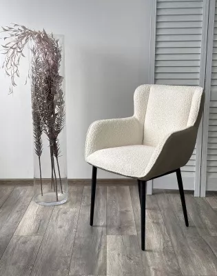 Стул ВОЛКАНО (VOLCANO) Белый Wales-101, ткань/светло-беж Maison 09, экокожа/  черный каркас, DISAUR