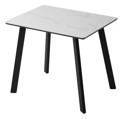 Стол ТИК ТАК 90  Белый мрамор MATTE, керамика / Черный каркас М-City
