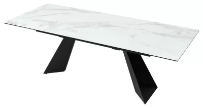 Стол Купер 160 БЕЛЫЙ МРАМОР, черная шагрень, стекло / ЧЕРНЫЙ каркас М-City