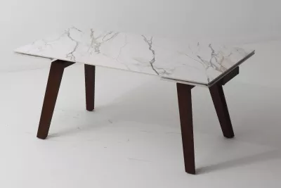 Стол БЭТИС (BETIS) 180 цвет МРАМОР (MATTE GILDED WHITE SOLID CERAMIC) / Орех (WALNUT), ®DISAUR