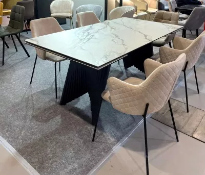 Стол ИВАР (IVAR) 180 цвет KL-188 Контрастный мрамор, итальянская керамика / ЧЕРНЫЙ, ®DISAUR