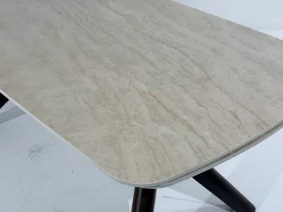 Стол КИРАН (KIRAN) 180 БЕЖЕВЫЙ МРАМОР (MATTE SICILY BEIGE SOLID CERAMIC) / Орех темный, ®DISAUR