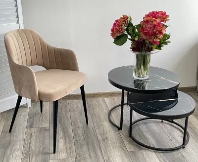 Журнальный столик Эрвин (комплект) Обсидиан, стекло/ черный каркас, M-city