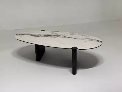 Стол кофейный ARN FENDI WHITE керамика на стекле/массив/ МДФ, облицованный дубовым шпоном ®DISAUR