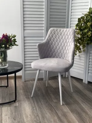 Стул ГЕРМАН (HERMAN) 360 град. BM-4 СВЕТЛО-СЕРЫЙ, велюр / белый каркас