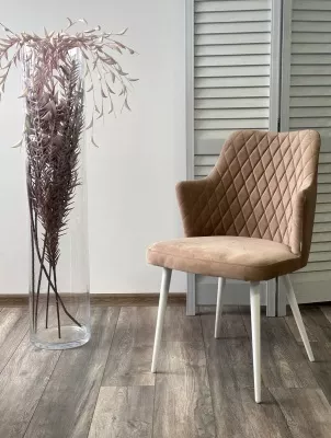 Стул ГЕРМАН (HERMAN) 360 град. БЕЖЕВЫЙ #5, велюр / белый каркас