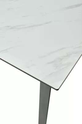 Стол CREMONA 140 KL-99 Белый мрамор матовый, итальянская керамика / черный каркас, ®DISAUR