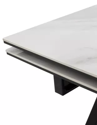 Стол МОРИС-2 140 цвет БЕЛЫЙ МРАМОР АКТИВНЫЙ, керамика / Черный каркас