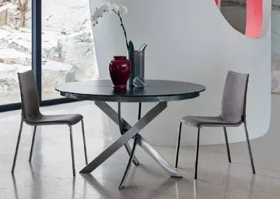 Стол BARONE (01.92) G093 хром/С150 э-бел. гл. стекло, L021алюм.вставка