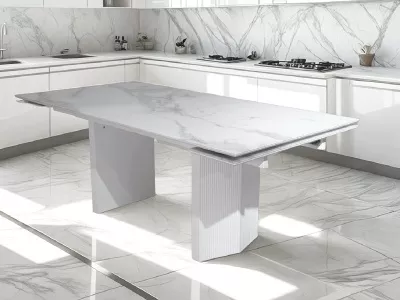 Стол МОЦАРТ 200 Белый мрамор, стекло / Белый М-City