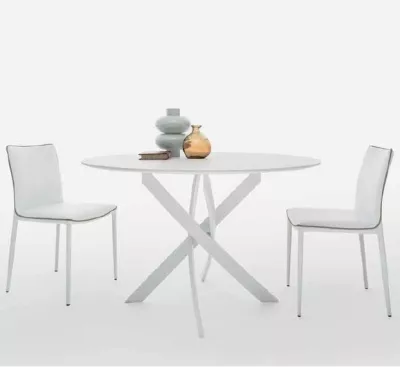 Стол BARONE (01.92) G093 хром/С150 э-бел. гл. стекло, L021алюм.вставка