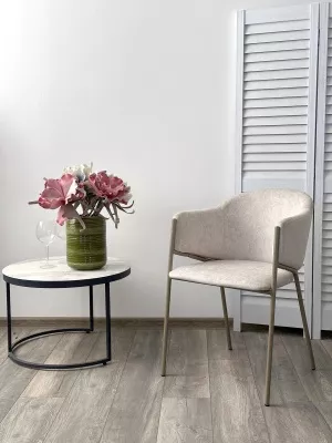 Стул ДИЛЛ, цвет RAIN 8 слоновая кость, велюр / шампань каркас