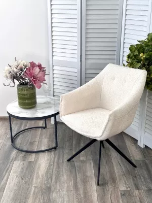 Стул КЛАУДС (CLOUDS) 360 град. поворот. Белый Wales 101, букле/ черный каркас / Товарный знак DISAUR