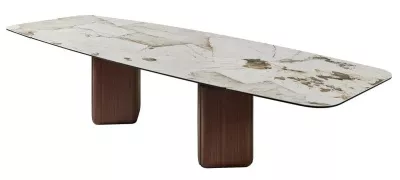 Стол ТЕРРА (TERRA) 240 (360) БЕЖЕВЫЙ МРАМОР TL-331, испанская керамика / Орех, ®DISAUR