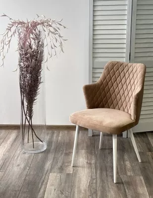 Стул ГЕРМАН (HERMAN) 360 град. БЕЖЕВЫЙ #5, велюр / белый каркас