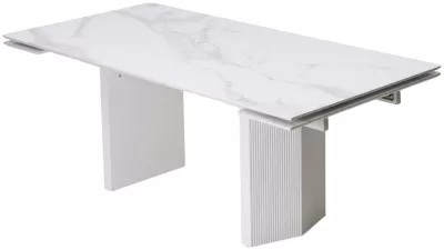 Стол МОЦАРТ 200 Белый мрамор, стекло / Белый М-City