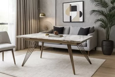 Стол ACERRA NEW 160 GLOSS GRAND JADE SOLID CERAMIC/ каркас цвета шампань, ®DISAUR