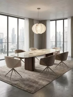 Стол ТЕРРА (TERRA) 240 (360) БЕЖЕВЫЙ МРАМОР TL-331, испанская керамика / Орех, ®DISAUR