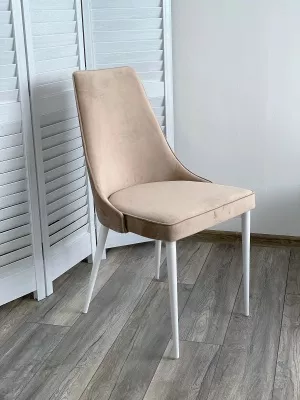 Стул НЕПАЛ (NEPAL-P) БЕЖЕВЫЙ #5, велюр/ белый каркас