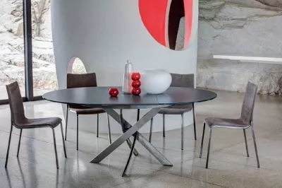 Стол BARONE (01.92) G093 хром/С150 э-бел. гл. стекло, L021алюм.вставка