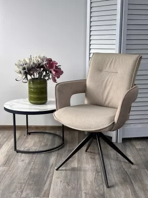 Стул KINNET 360 град. поворот.  MOHAIR-110 / CASTEL-15 Бежевый,ткань/ Тем.-серый каркас, ®DISAUR