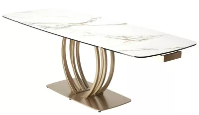 Стол МАТЕРА (MATERA) 160 цвет KL-188 Контрастный мрамор матовый, итал. керамика/ ШАМПАНЬ, ®DISAUR