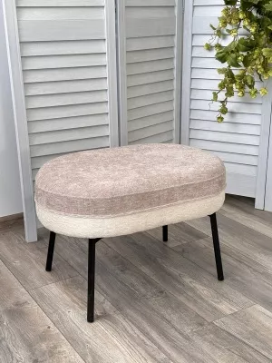 Пуф для гостиной RORY 3018-01 белый / 3018-10 бежевый, шенилл / черный каркас, ®DISAUR