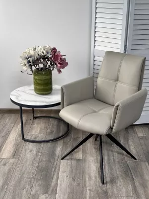 Стул STIG 360 град. поворот.  HF017-11 / HF017-12 Бежевый, экокожа / Черный каркас, ®DISAUR